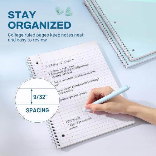 SUNEE Spiral Notebooks, 3 Pack, 1-Subject, College Ruled Paper, 8" x 10-1/2", 70 Sheets per Notebook, Blue - color: Blue
