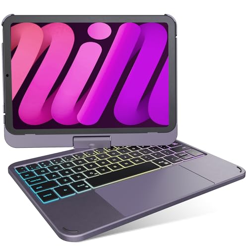 edaiser Swivel Keyboard Case iPad mini 7th A17 Pro & 6th Generation Purple | 360 Degree Rotatable Protective Cover | Compact Bluetooth Keyboard | Trackpad | RGB Backlit | Flexible Use for Kids/Students - color: Metallic Purple, size: iPad Mini (7th-6th)
