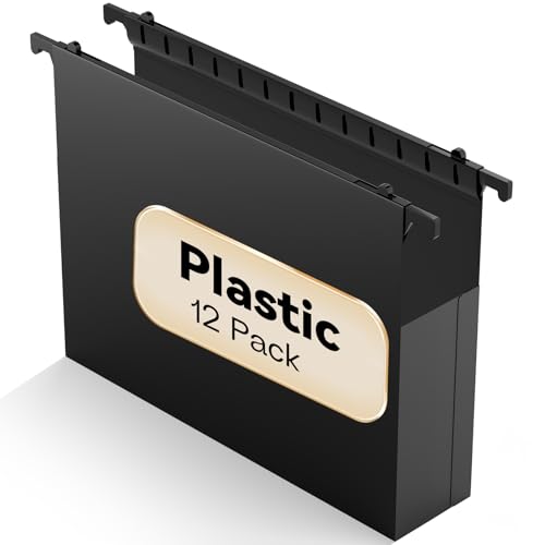 Plastic Extra Capacity Hanging File Folder Letter Size, 12 Pack Reinforced Hang Folders,Heavy Duty 2 Inch Expansion,Expandable Hanging Folders,Hanging Organizer Designed for Bulky Files (Black) - color: Black
