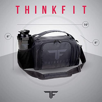 ThinkFit Insulated Meal Prep Lunch Box with 6 BPA-Free, Reusable, Microwavable, Freezer Safe Food Portion-Control Containers, Shaker Cup, Pill Organizer, Lunch Bag with Storage Pocket - (Black) - color: Black