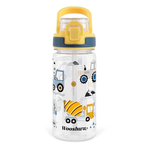Kids Water Bottle for School, 16 Oz Plastic Water Bottle with Silicone Spout and Pop-Up Cover, BPA Free & Dishwasher Safe (Excavator) - color: Excavator, size: 16 Ounces