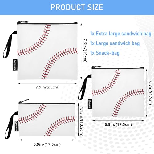 Reusable Food Storage Bags Baseball 3 Pack Set Lunch Bag Compact Sandwich Snack Bag Small Medium Large for Lunch, Travel & Organization - color: Bag 20