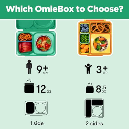 Omie OmieBox UP bento Box for Kids | Insulated Lunch Box | Leak Proof Vacuum Insulated Thermal Food jar | Cooler ice Pack | 2 Compartments (Jade Green) - color: Jade Green
