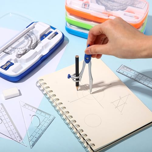 Zonon 24 Sets Math Geometry Kit Student 10 Pcs Shatterproof Storage Box Includes Compass, Rulers, Protractor, Eraser, Pencil Sharpener, Lead Refills, Pencil for Back to School Students Class Teacher