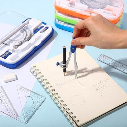 Zonon 24 Sets Math Geometry Kit Student 10 Pcs Shatterproof Storage Box Includes Compass, Rulers, Protractor, Eraser, Pencil Sharpener, Lead Refills, Pencil for Back to School Students Class Teacher