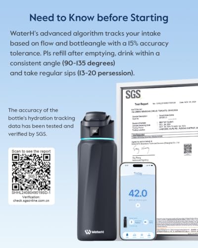 WaterH BOOST Smart Water Bottle Tracker with Reminder to Drink Water, 32oz | Double Wall Vacuum Insulated Stainless Steel, BPA-Free, Leakproof, Smart App Tracking, Travel-Friendly Wide Mouth for Office - color: Black, size: 32 Ounces