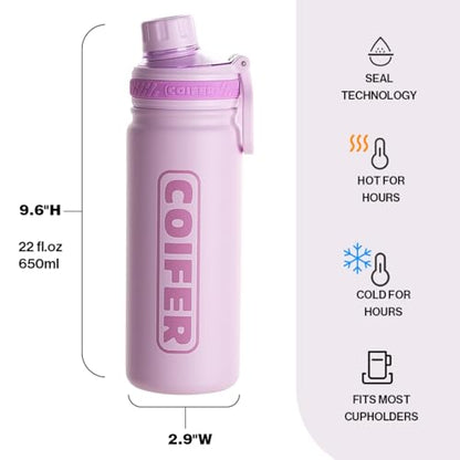 22 oz Insulated Water Bottle, Lightweight Stainless Steel Vacuum with Handle, Leakproof Dustproof Spout Lid, Wide Mouth BPA-Free, Cute for School Yoga Travel Commute Gifts for Women Girls - color: Purple