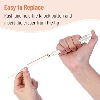 4 Pack Retractable Mechanical Eraser Pen Set (4 White) with 20 Refills (10 Rectangular, 10 Round Tips), Precision Erasers for Artists Drawing, Office & Students - color: White