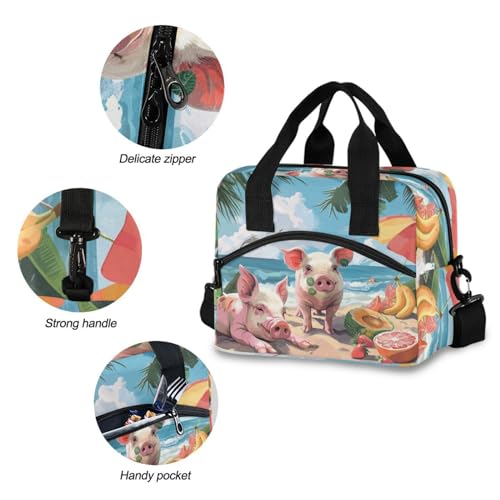 ALAZA Pigs on The Summer Beach Insulated Lunch Bag Women Men Portable Reusable Cooler Lunch Tote Bag for Work Office Picnic College - color: Multi 20