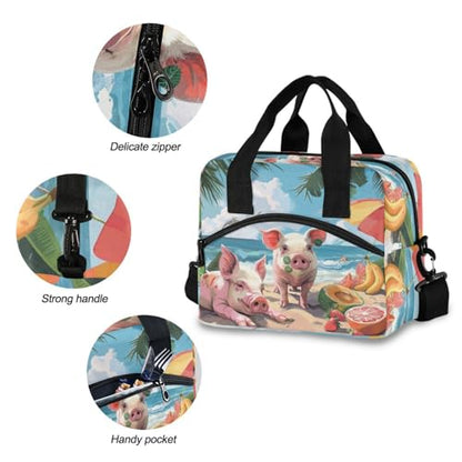 ALAZA Pigs on The Summer Beach Insulated Lunch Bag Women Men Portable Reusable Cooler Lunch Tote Bag for Work Office Picnic College - color: Multi 20