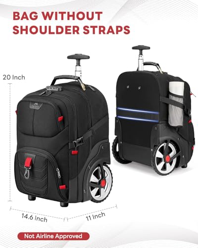 MATEIN Rolling Bag with Wheels, 17 Inch Extra Large Laptop Roller Backpack for Adults with Anti Theft Lock & Sturdy Handle, Water Resistant Wheeled Bag Carry On Luggage for Teacher Work Travel Men - color: Black