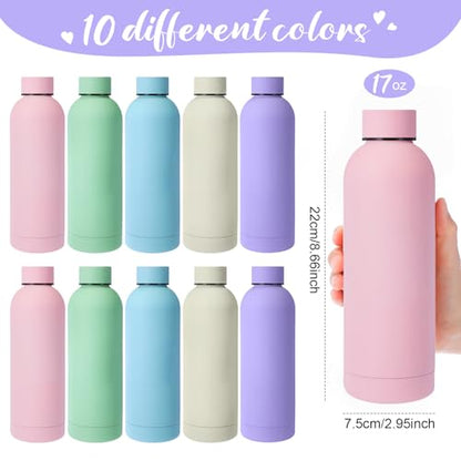 Bokon 10 Pcs Stainless Steel Water Bottle Bulk Teacher Employee Appreciation Gifts School Double Layer Vacuum 17 oz Small Mouth Sport Insulated Metal Reusable Flask Leakproof Lid - color: Colorful