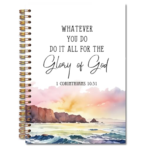Watercolor Christian Spiral Notebooks, 1 Corinthians 10:31 Bible Journal, Scripture Journals for Writing, Christian Gifts for Women, Religious Notebook for Note Taking, 5.5x8.3 Inch - color: white Bible Notebook-4