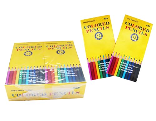 SKKSTATIONERY 144Pcs Colored Pencils, Pre-sharpened, coloring pencils Bulk Back to School Supplies For Teachers 12 Colors, 12pcs/box, Total: 144Pcs.