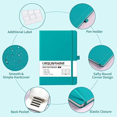 Graph Grid Paper Notebook/Journal - Classic Journal/Notebook with Ribbon Divider, Hardcover with Thick Paper, 5.3" x 8.26", Banded + Pen Holder +Inner Pocket - Cyan - color: Cyan, size: Grid