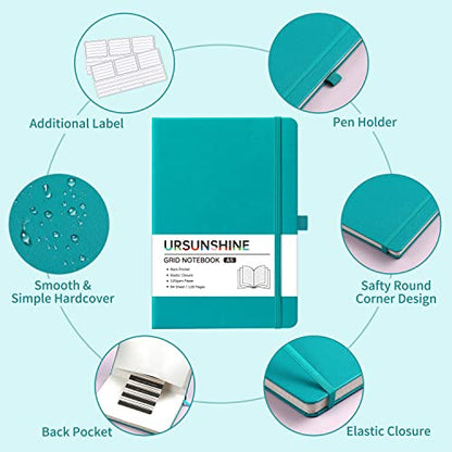 Graph Grid Paper Notebook/Journal - Classic Journal/Notebook with Ribbon Divider, Hardcover with Thick Paper, 5.3" x 8.26", Banded + Pen Holder +Inner Pocket - Cyan - color: Cyan, size: Grid
