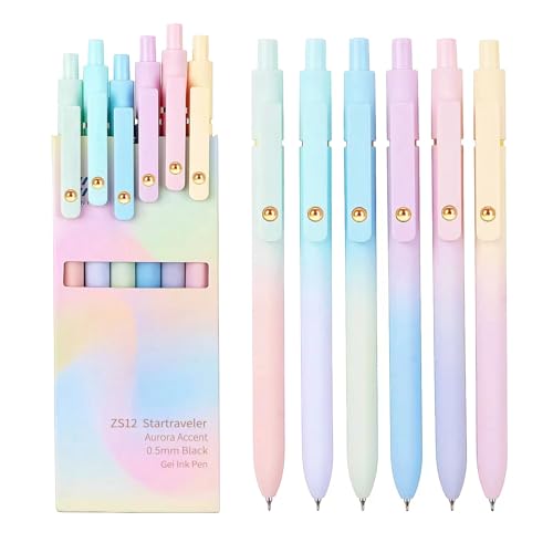 ITAWIXS Gel Pens, 6 Pcs 0.5mm Quick Dry Black Ink Pens Fine Point Smooth Writing Pens, Cute Office School Supplies Gifts for Women - color: Gradient