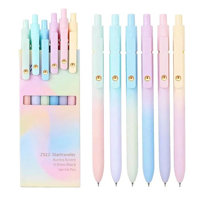 ITAWIXS Gel Pens, 6 Pcs 0.5mm Quick Dry Black Ink Pens Fine Point Smooth Writing Pens, Cute Office School Supplies Gifts for Women - color: Gradient