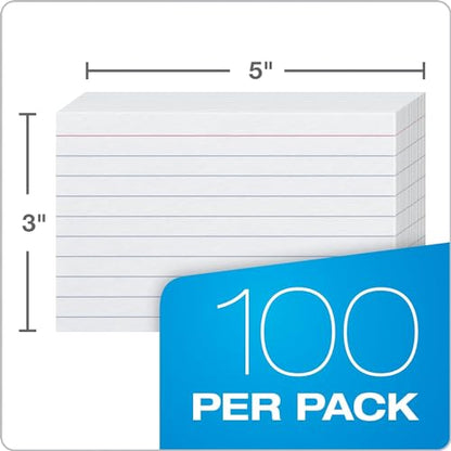 Index Ruled Cards, 100 Pack, 3x5 Index Cards, Ruled On Front, White - 1 Pack Of 100 Cards - Ruled - style: Ruled - 3 x 5