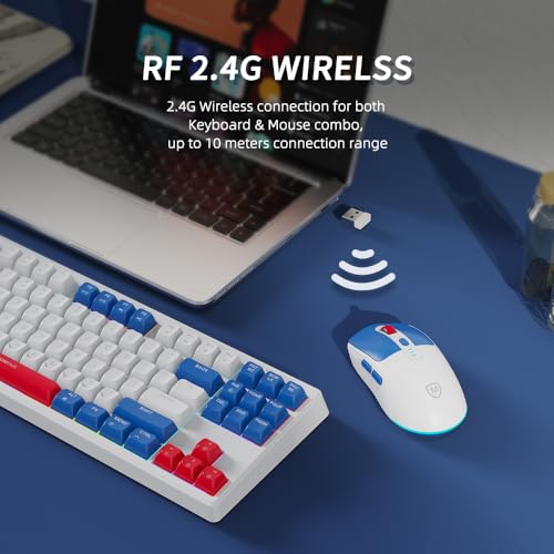 Wireless Keyboard and Mouse Combo with USB-C Dongle for PC Laptop Computer, 2.4 GHz Rechargeable RGB Backlit Creamy Keyboard Works with Windows & MacOS (Light Blue) - color: Light Blue