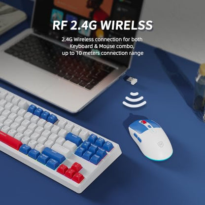 Wireless Keyboard and Mouse Combo with USB-C Dongle for PC Laptop Computer, 2.4 GHz Rechargeable RGB Backlit Creamy Keyboard Works with Windows & MacOS (Light Blue) - color: Light Blue