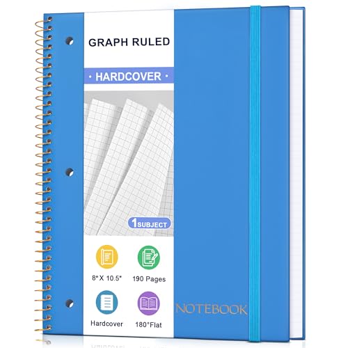 Spiral Notebook Graph Ruled Paper 8" x 10 1/2", 1 Subject Spiral Grid Notebook 3-Hole Punched Perforated Page Ideal for School, Office, Writing, 95 Sheets Lined Journaling Graphing Notebook, Blue - color: Blue, size: Graph Paper