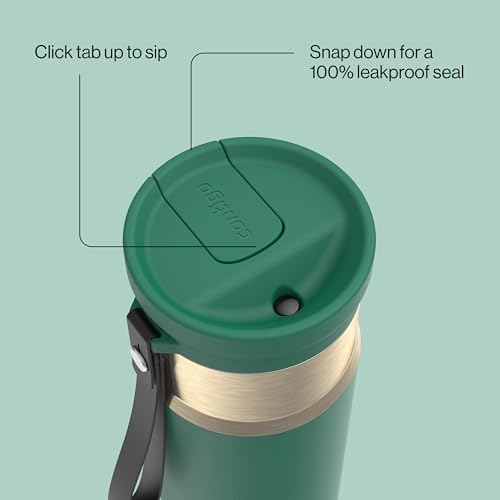 Contigo SnapSeal 709.8ml(24온스) 스테인리스 스틸 진공 단열 물병, 누출 방지 자동 닫힘 뚜껑, 휴대용 스트랩 및 재사용 가능한 빨대, BPA 프리 및 납 프리, 식기세척기 사용 가능 - color: 다크 에메랄드 샴페인, size: 24온스