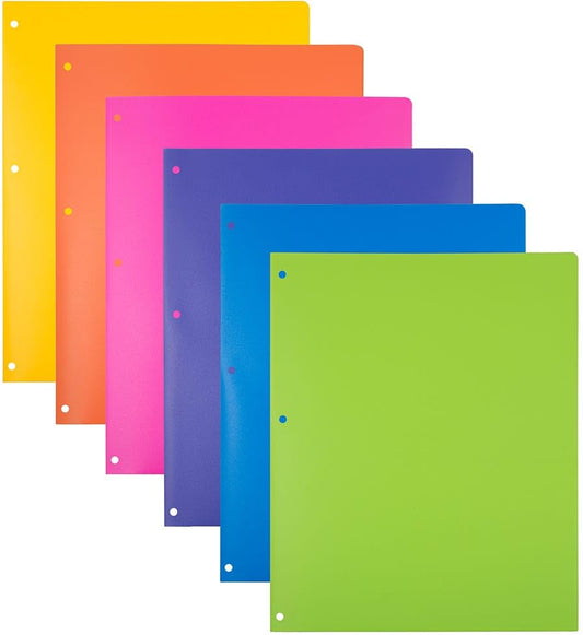 JAM PAPER Heavy Duty Plastic 3 Hole Punch Pocket Folders - Extra Tough School Folders - Assorted Fashion Colors - Bulk 48 Folders/Box (8 Assorted Packs of 6) - color: Assorted Fashion Colors, size: 48 Per Pack