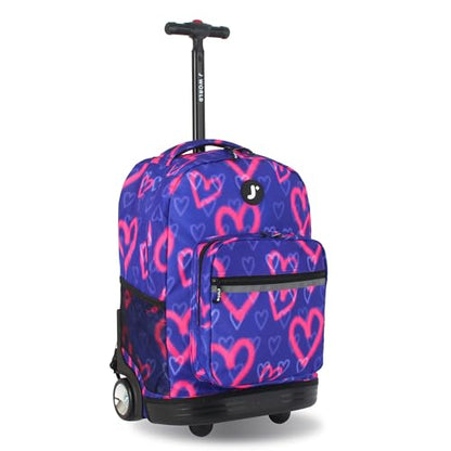 J World Sunrise Kids Rolling Backpack with Wheels for Girls Boys, Roller Bookbag for School, 18 x 13 x 9 Inches, Heart Spray - color: Heart Spray