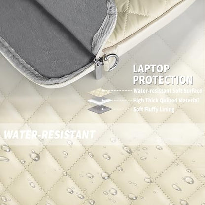 Puffy Quilted Laptop Sleeve with a Removable Shoulder Strap Compatible with MacBook Air/Pro, 13-13.3 inch Notebook, Compatible with MacBook Pro 14 inch M3 M2 M1 Chip 2023-2021 - color: Sleeve - Beige, size: 13-13.3 inch