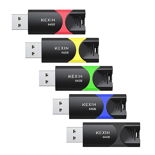 KEXIN Flash Drive 64GB Thumb Drive 5 Pack 64 GB USB Flash Drive USB 2.0 Memory Stick 64G Thumb Drives Jump Drive Data Storage (64GB, 5 Mixed Colors) - size: 64 GB USB 2.0, style: 5 Pack