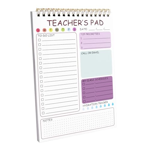 Teacher To Do List Notepad, 8.3x5.8 Inch Teacher Notepad, Spiral Checklist Notebook for Class Schedules, Daily Planner, School Tasks and Goal Setting (Purple) - color: Purple