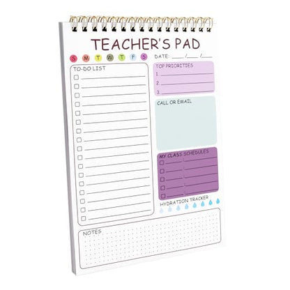 Teacher To Do List Notepad, 8.3x5.8 Inch Teacher Notepad, Spiral Checklist Notebook for Class Schedules, Daily Planner, School Tasks and Goal Setting (Purple) - color: Purple