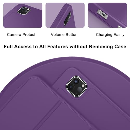 ZryXal iPad Pro 11 Inch Case (M5) 2025/ (M4) 2024 (Model: A2836/A2837/A3006), Trifold Stand Smart Cover with Pencil Holder and Soft TPU Back, Auto Wake/Sleep (Dark Purple) - color: Dark Purple