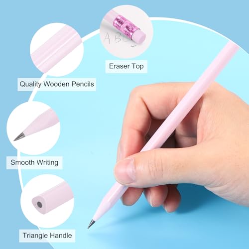 PATIKIL Round Pencils, 24 Pcs Triangle HB Graphite Pencil Wooden Pencils with Eraser for Classroom Office Writing Drawing Supplies, Purple - color: Purple, size: 1 Count (Pack of 24)