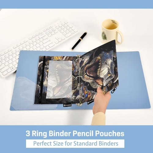 2 Pack Pencil Pouch for 3 Ring Binder Dinosaur Pencil Case Pouch with Clear Window Zipper Binder Pencil Pouches Pen Bag for Office School Supplies - color: Dinosaur