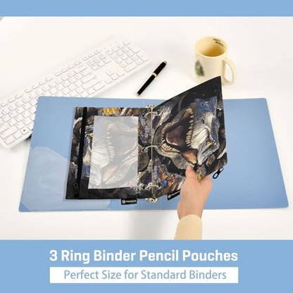 2 Pack Pencil Pouch for 3 Ring Binder Dinosaur Pencil Case Pouch with Clear Window Zipper Binder Pencil Pouches Pen Bag for Office School Supplies - color: Dinosaur