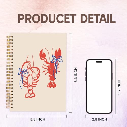 KAOWT Lobster Ocean Notebook Journal, Beach Lobster Notebooks for Note Taking, Beach Gifts for Women Journal, Coastal Ocean Hardcover Spiral Notebook 5.5x8.3in - color: Summer notbook-cray