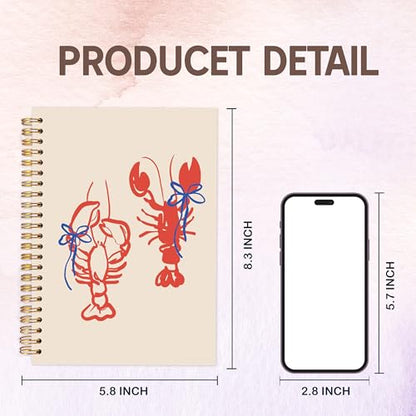 KAOWT Lobster Ocean Notebook Journal, Beach Lobster Notebooks for Note Taking, Beach Gifts for Women Journal, Coastal Ocean Hardcover Spiral Notebook 5.5x8.3in - color: Summer notbook-cray