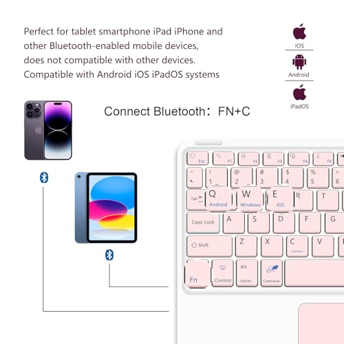 for Bluetooth Keyboard Touchpad Built, Cute Tablet Stand Adjustable & Foldable, Wireless Rechargeable Bluetooth for iPad, iPad Pro/Mini/Air, Samsung Xiaomi Tablets, etc - Pink - color: C-Touchpad Keyboard-Pink