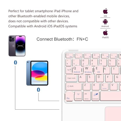 for Bluetooth Keyboard Touchpad Built, Cute Tablet Stand Adjustable & Foldable, Wireless Rechargeable Bluetooth for iPad, iPad Pro/Mini/Air, Samsung Xiaomi Tablets, etc - Pink - color: C-Touchpad Keyboard-Pink