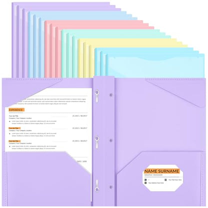 Henoyso 18 Pcs Plastic Folder with Clear Front Pocket and 3 Prong Plastic Folders with Card Slot Pocket Folders with Prongs for School Office (Pastel) - color: Pastel