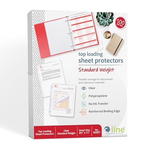 C-Line Top Loading Standard Weight Poly Sheet Protectors, Clear, 8.5 x 11 Inches, 100 per Box (62027) - color: Clear, size: Box of 100