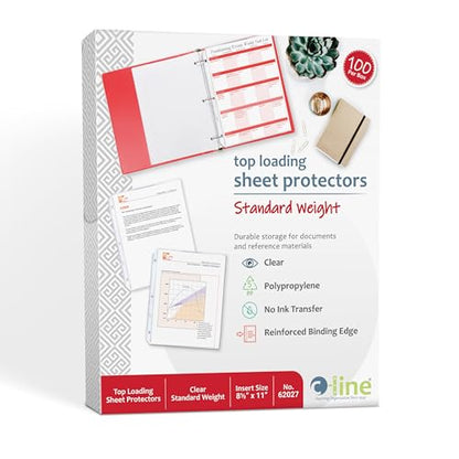 C-Line Top Loading Standard Weight Poly Sheet Protectors, Clear, 8.5 x 11 Inches, 100 per Box (62027) - color: Clear, size: Box of 100