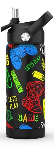 Boys Game Water Bottle for School，Kids 18 oz Insulated Stainless Steel Cup with Straw, Double-Wall Vacuum Leakproof - color: C8.Game