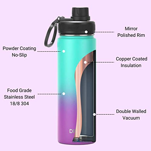 DRINCO Stainless Steel Water Bottle Spout Lid Vacuum Insulated Double Wall Water Bottle Wide Mouth (40oz 32oz 22oz 18oz 14oz) Leak Proof Keeps Cold or Hot (22 oz, 22oz Ombre Fuschia Teal) - color: 22oz Ombre Fuschia Teal, size: 22 Ounces