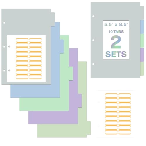 Ospelelf Binder Dividers with Tabs, 5.5" x 8.5" Durable Paper Dividers for 3 Ring Mini Binder，5 Tab, Morandi Color, 2 Sets - color: Morandi Color Scheme（5 Tab), size: Mini Size (5.5" * 8.5") - 2 Sets