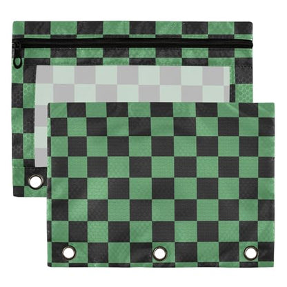 Darksage Chessboard Binder Pouches 3 Ring for Boys Girls School Office College Supplies Black Buffalo Plaid Seagreen Pencil Pouches Case Bag with Clear Window and Zipper 2 Pack - color: Darksage