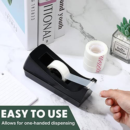 Yahenda 10 Pack Black Desktop Tape Dispenser Non Skid Base with 0.7 x 985 Inches Invisible Tape Refills Bulk Weighted Roll Dispenser for Office Home School - color: Black