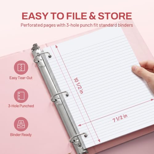 SUNEE Spiral Notebook, 1-Subject, College Ruled Paper, 8" x 10-1/2", 100 Sheets per Notebook, 3-Hole Punched Paper, Water Resistant Cover, Double-sided Pockets, Spiral Lined Notebooks for Work, Pink - color: Pink